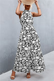 Printed Sleeveless Tie-Waist Maxi Dress